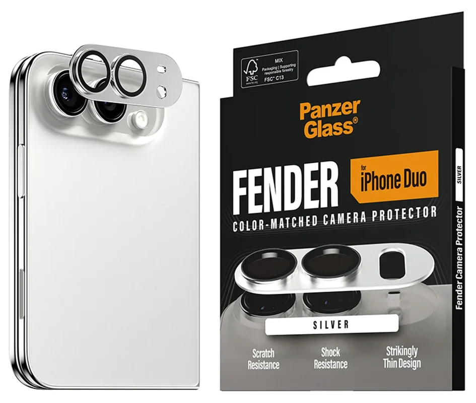 Panzerglass iPhone Duo Fender kameros stikliukas, silver, 5 nuotrauka